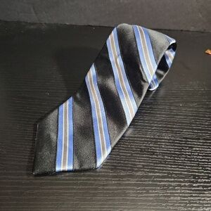 TOMMY HILFIGER Necktie Black Blue Grey White Striped Classic Silk Business‎